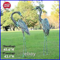 2pk Metal Crane Statues Heron Decoy Bird Sculpture Garden Yard Patio Pond Decor