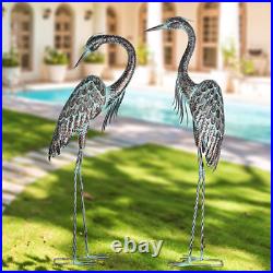 2pk Metal Crane Statues Heron Decoy Bird Sculpture Garden Yard Patio Pond Decor