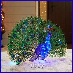 3 Foot Lighted Blue Peacock Sculpture Outdoor Christmas Yard Decor Lawn ...