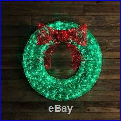 3 Foot Lighted Green Red Wreath Sculpture Pre Lit Outdoor Christmas Decor Yard