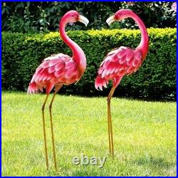 3 Ft. Set of 2 Pink Layered Feathers Flamingo Metal Garden Sculpture Yard Statue