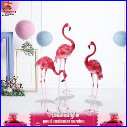 3 Pack Flamingo Garden Statue Pink Sculpture Decor Yard Art Metal Statues New