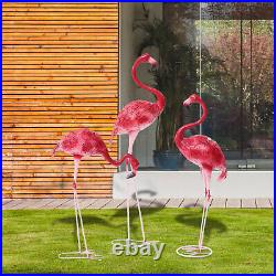 3 Pack Flamingo Garden Statue Pink Sculpture Decor Yard Art Metal Statues New