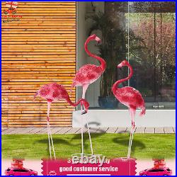 3 Pack Flamingo Garden Statue Pink Sculpture Decor Yard Art Metal Statues New