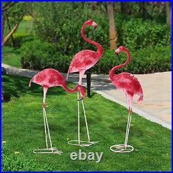 3 Pack Flamingo Garden Statue Pink Sculpture Decor Yard Art Metal Statues New