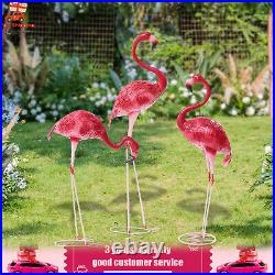 3 Pack Flamingo Garden Statue Pink Sculpture Decor Yard Art Metal Statues New