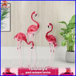 3 Pack Flamingo Garden Statue Pink Sculpture Decor Yard Art Metal Statues New