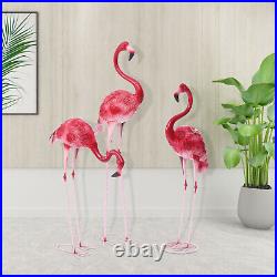 3 Pack Flamingo Garden Statue Pink Sculpture Decor Yard Art Metal Statues New