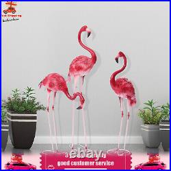 3 Pack Flamingo Garden Statue Pink Sculpture Decor Yard Art Metal Statues New