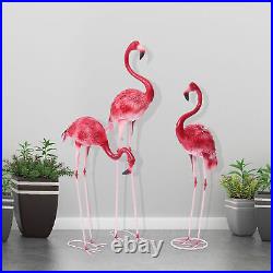 3 Pack Flamingo Garden Statue Pink Sculpture Decor Yard Art Metal Statues New