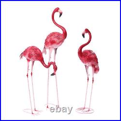 3 Pack Flamingo Garden Statue Pink Sculpture Decor Yard Art Metal Statues New