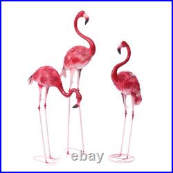 3 Pack Flamingo Garden Statue Pink Sculpture Decor Yard Art Metal Statues New