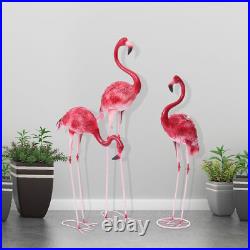 3 Pack Flamingo Garden Statue Pink Sculpture Decor Yard Art Metal Statues New US