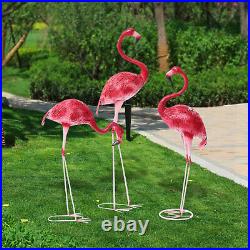 3 Pack Flamingo Garden Statue Pink Sculpture Decor Yard Art Metal Statues USA