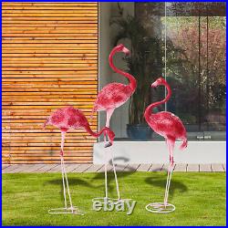 3 Pack Pink Vintage Garden Flamingo Statue Metal Sculpture Animal Yard Art Decor