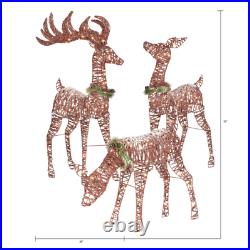 3-Pc Lighted Reindeer Family Sculpture Deer Buck Doe Outdoor Christmas Yard Set