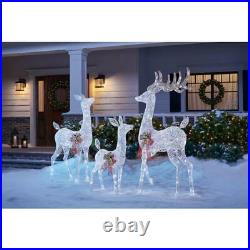 3 Piece Lighted White Reindeer Family Deer Buck Doe Outdoor Christmas Yard Decor