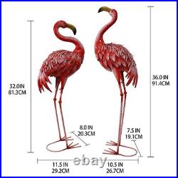32-36 Inch Yard Flamingos Garden Statues, Metal Flamingo Outdoor Decor, Vibra