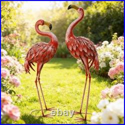 32-36 Inch Yard Flamingos Garden Statues, Metal Flamingo Outdoor Decor, Vibra