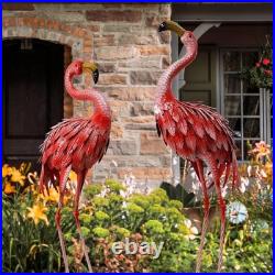 32-36 Inch Yard Flamingos Garden Statues, Metal Flamingo Outdoor Decor, Vibra