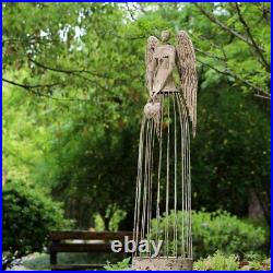 32 Antique Metal Garden Angel w Heart Statue Outdoor Sculpture Yard Lawn Decor