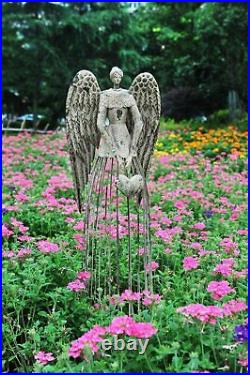 32 Antique Metal Garden Angel w Heart Statue Outdoor Sculpture Yard Lawn Decor
