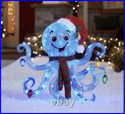 32 CHRISTMAS LIGHTED 3-D TINSEL OCTOPUS W SANTA HAT LED YARD DECOR In Hand