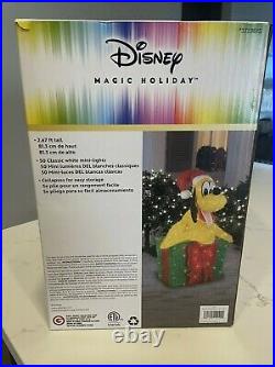 32 Christmas Lighted 3-d Tinsel Pluto In Gift Box Disney Licensed Yard Decor
