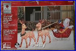 32 Outdoor Christmas Santa with 2 Deer Sleigh Decoration Lighted Yard Art Display