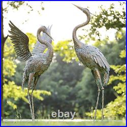 33-39 Inch Heron Garden Statues Sculptures Backyard Decor, Metal Yard Art Bird L
