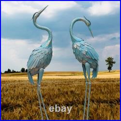35-40 Inch Standing Garden Crane Statues for Outdoor, Metal Birds Yard Art Ga