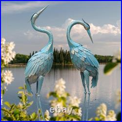 35-40 Inch Standing Garden Crane Statues for Outdoor, Metal Birds Yard Art Ga
