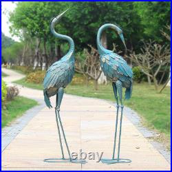 35-40 Inch Standing Garden Crane Statues for Outdoor, Metal Birds Yard Art Garde