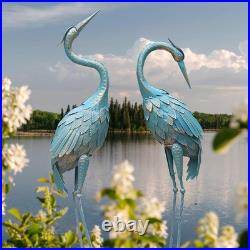 35-40 Inch Standing Garden Crane Statues for Outdoor, Metal Birds Yard Art Garde