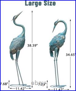 35-40 Inch Standing Garden Crane Statues for Outdoor, Metal Birds Yard Art Garde