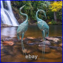 35-40 Inch Standing Garden Crane Statues for Outdoor, Metal Birds Yard Art Garde