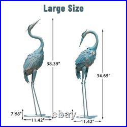 35-40 Inch Standing Garden Crane Statues for Outdoor Set of 2 Metal Birds Gar