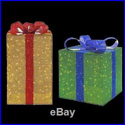 35 in. And 28 in. LED Lighted Tinsel Gift Box Yard Sculpture Decor Set of 2
