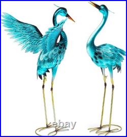 36.75 Inch Metal Crane Garden Statue Oversized Blue Heron Yard Art Outdoor Decor