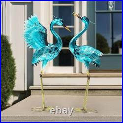 36.75 Inch Metal Crane Garden Statue Oversized Blue Heron Yard Art Outdoor Decor