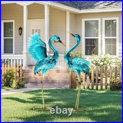 36.75 Inch Metal Crane Garden Statue Oversized Blue Heron Yard Art Outdoor Decor
