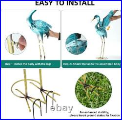 36.75 Inch Metal Crane Garden Statue Oversized Blue Heron Yard Art Outdoor Decor