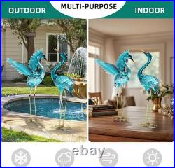 36.75 Inch Metal Crane Garden Statue Oversized Blue Heron Yard Art Outdoor Decor