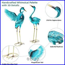 36.75 Inch Metal Crane Garden Statue Oversized Blue Heron Yard Art Outdoor Decor