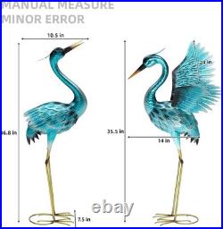 36.75 Inch Metal Crane Garden Statue Oversized Blue Heron Yard Art Outdoor Decor