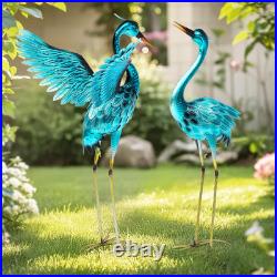 36.75 Inch Metal Crane Garden Statue Oversized Blue Heron Yard Art Outdoor Decor