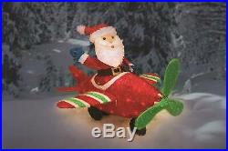 36 Tinsel Lighted Santa In Airplane Sculpture Outdoor Christmas Decor Yard Art