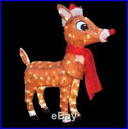 36 in. LED Lights 3D Pre-Lit Adorable Standing Rudolph Yard Art with Santa Hat