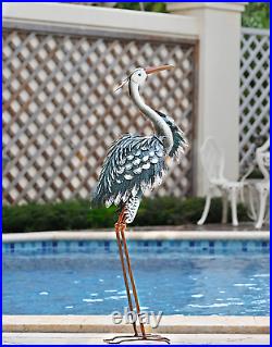 3D Blue Heron Garden Statue Sculpture Metal Crane Large Bird Yard Art Lawn Decor