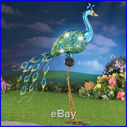 3FT HIGH Peacock Metal Solar Powered Lighted Garden Sculpture Blue Bird Yard Art